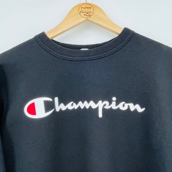 Champion Powerblend Crewneck Sweatshirt, Classic Script Logo Black Men's Small - Picture 4 of 9